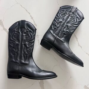 MASSIMO DUTTI Calfskin Western Round Toe Boot 38 Black